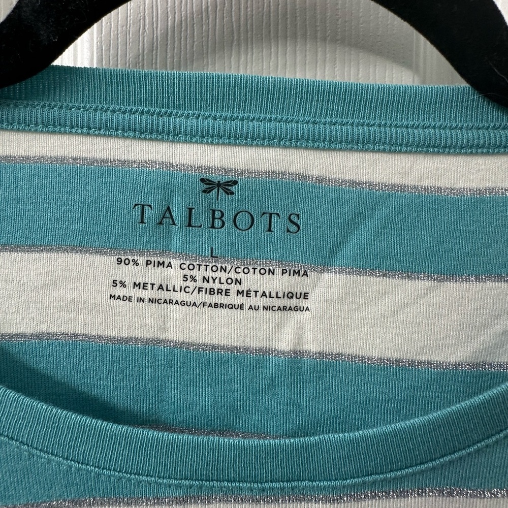 Talbots Teal and Gray Striped Top